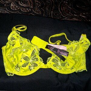 NWT Victoria's Secret Very Sexy Low Cut Demi Bra 34C Neon Green Unlined Lace